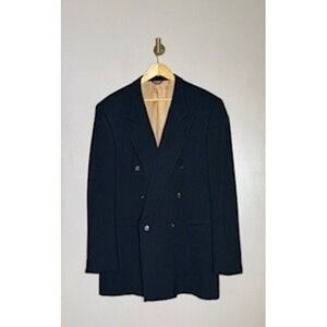 Hart Schaffner Marx Mens Black Double Breasted Virgin Wool Blazer 43XL